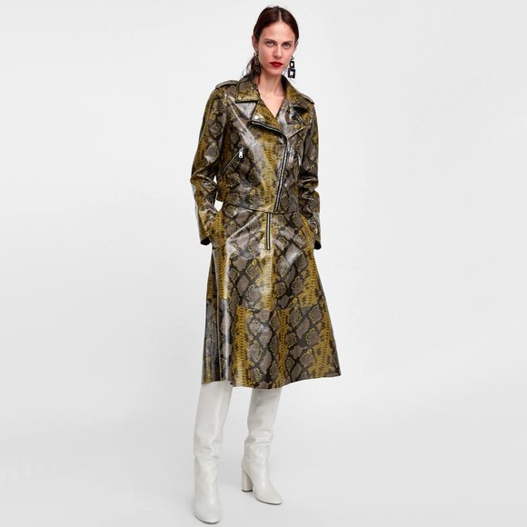 NWT Zara faux leather python snake biker jacket - Picture 3 of 9